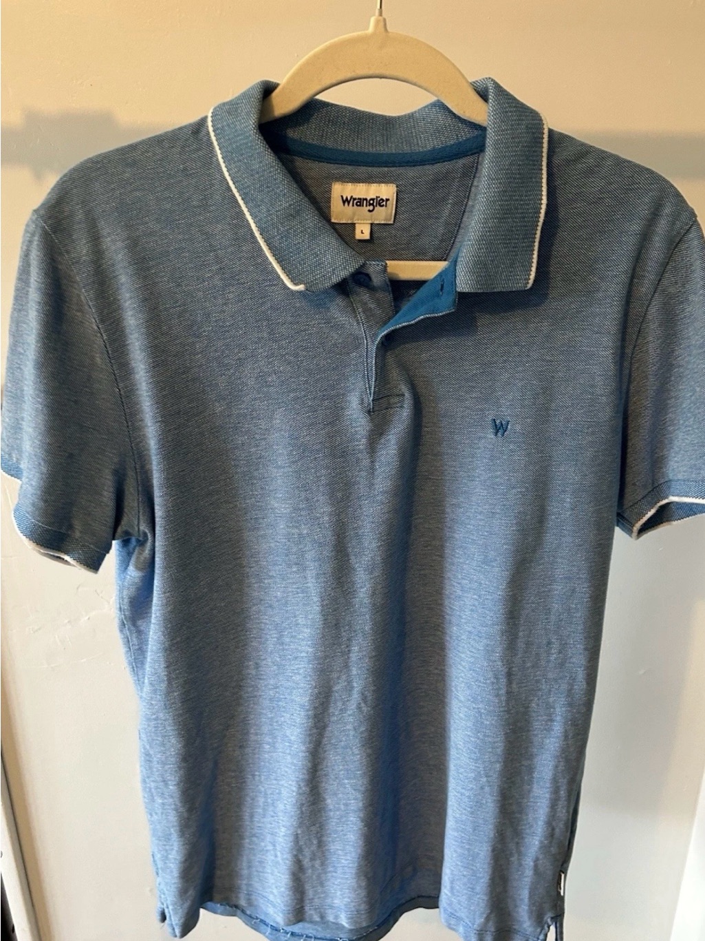 Wrangler Heathered Light Blue Polo With Contrast Trim